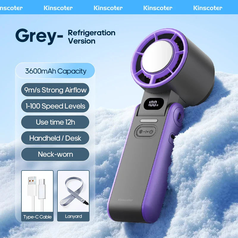 CoolityGo Handventilator met Ice-Cool-technologie | 100 Snelheidsniveaus | 3600mAh Accu | Opvouwbaar & Ultraleicht