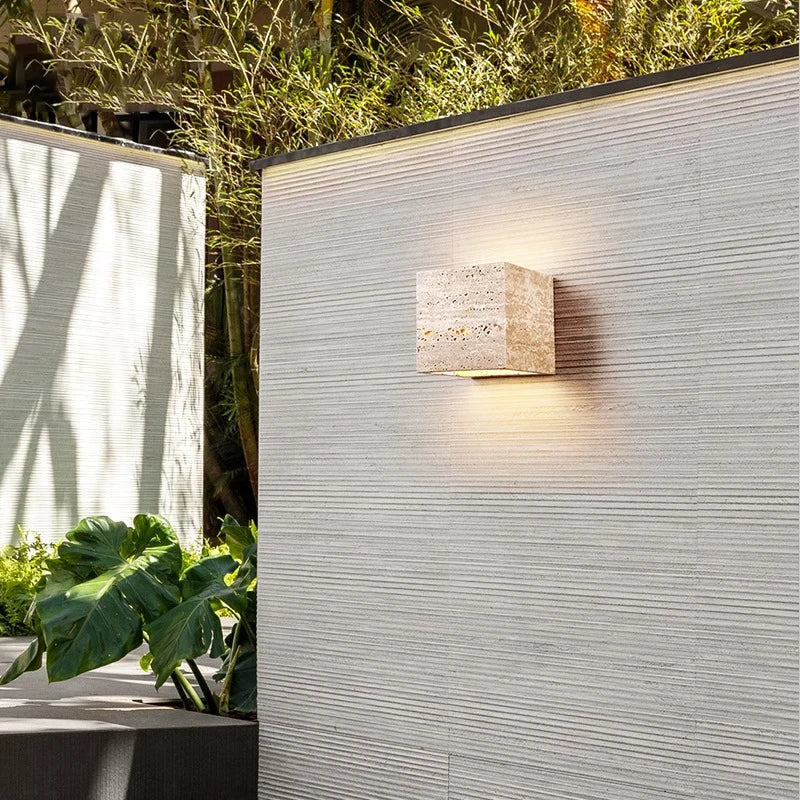 Travertijn Steen Minimalistische Buiten LED Wandlamp