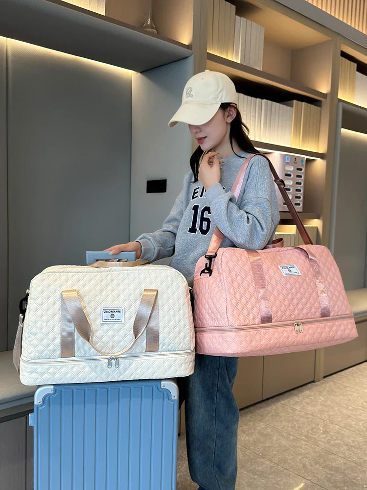 Raumio TravelFlex Lichte Reisetas met Ruitpatroon | Grote Sport- & Weekendtas met Schoenenvak & Vochtvak | Handbagagegeschikt & Opvouwbaar