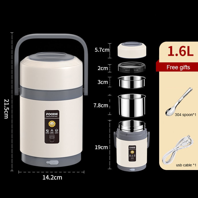 USB Verwarmde Lunchbox | 304 Roestvrij Staal, Draagbare Voedselverwarmer