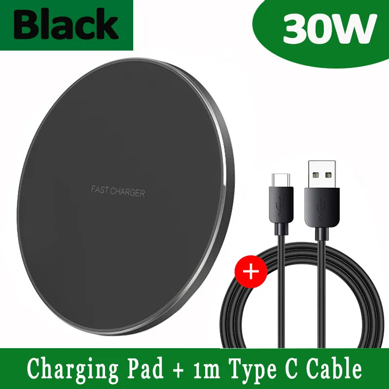 30W Snelle Draadloze Oplaadpad | Premium USB C Oplaadkabel MagSafe Oplader voor Apple iPhone, Samsung & Android - Snelle Draadloze Oplaadpad