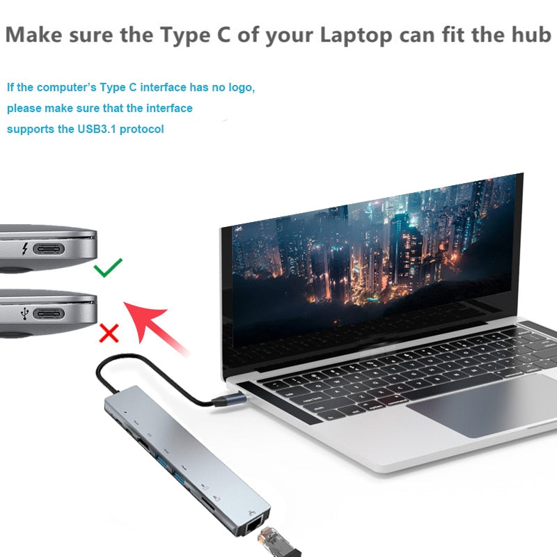 Thunderbolt 3 USB-C Hub met HDMI, PD, SD/TF voor MacBook Air M1 en iPad Pro