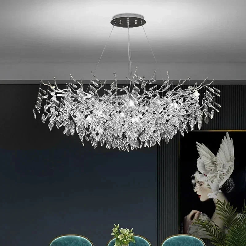 Exclusieve kroonluchter met kristallen bladeren – takken effect, moderne elegantie