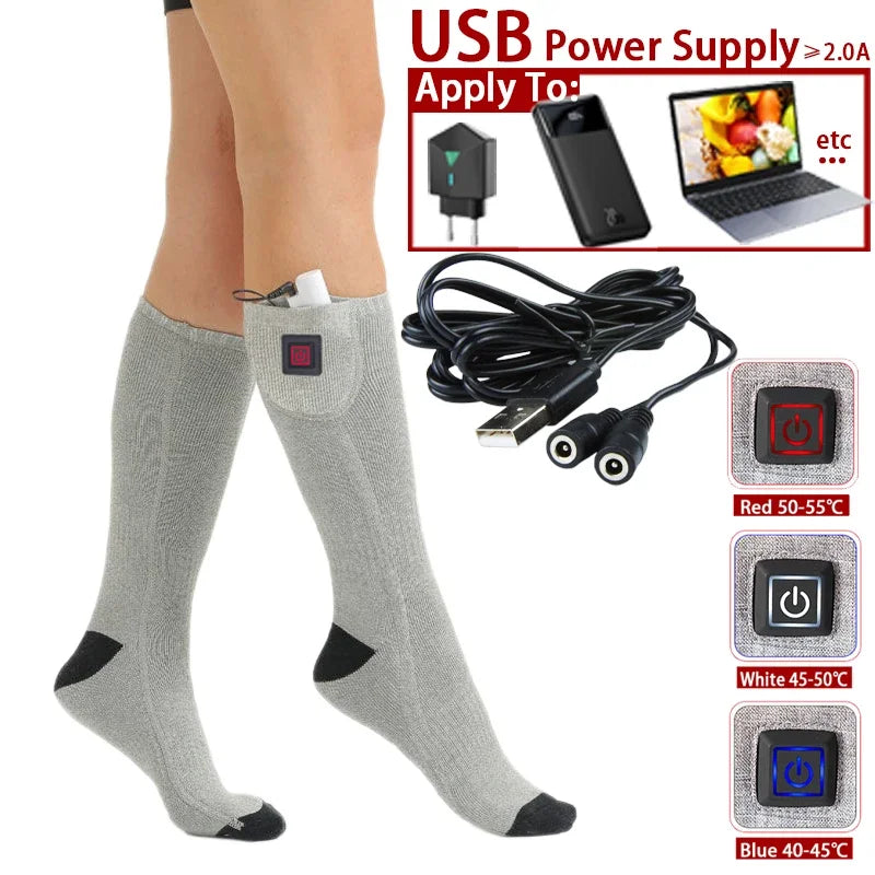 Elektrische Verwarmde Sokken | USB Verwarmde Sokken voor Vrouwen & Mannen | 3 Warmte-niveaus | Ideaal voor Skiën, Fietsen & Buitenactiviteiten | ThermaStep