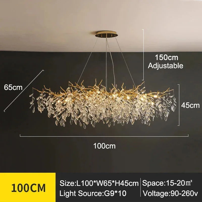 Exclusieve kroonluchter met kristallen bladeren – takken effect, moderne elegantie