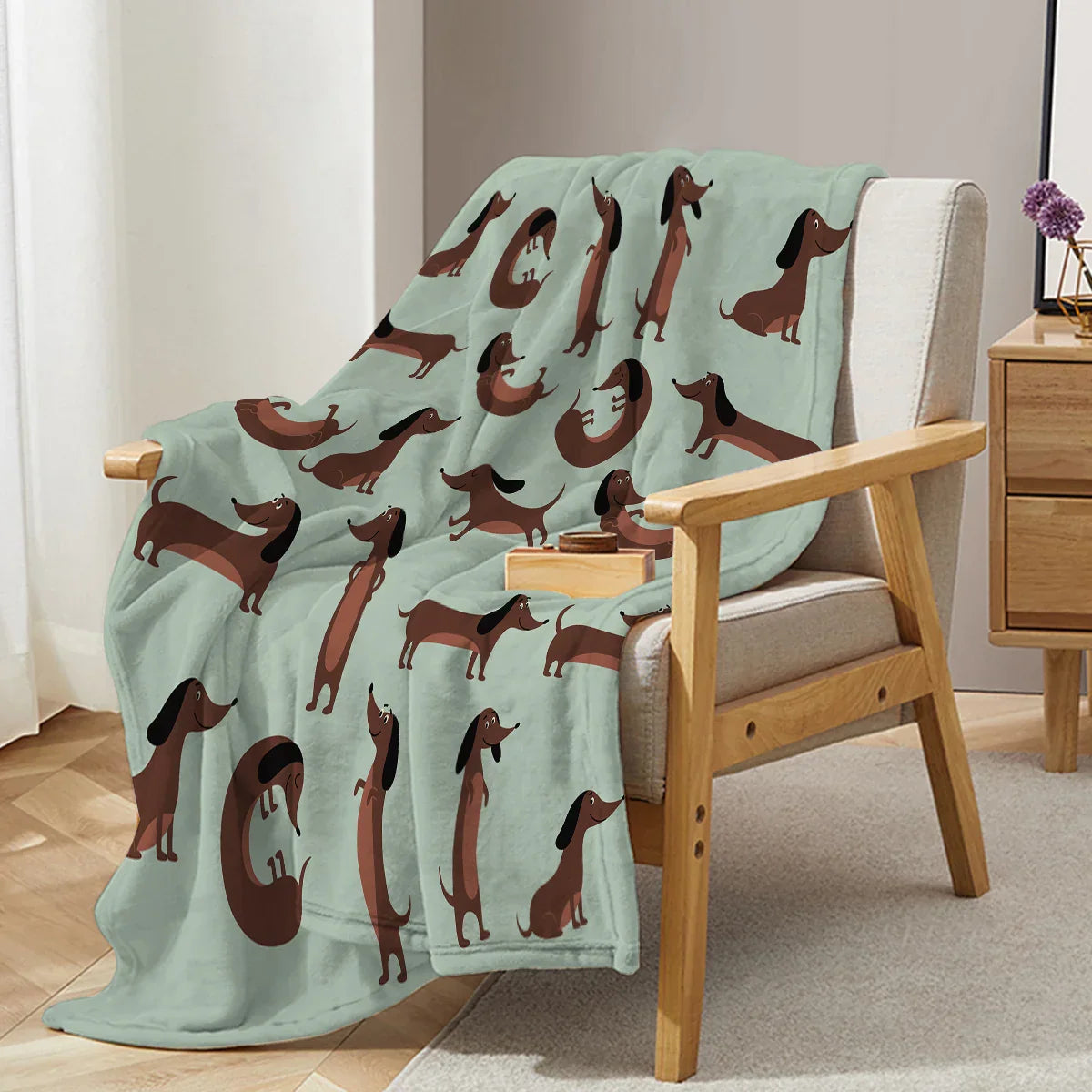 DoxiDream Fleece Deken | Zachte Flanel | Teckel Print | Bank & Bed