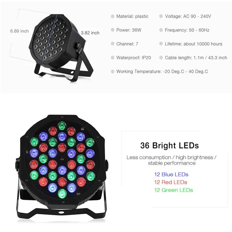 Skanto | 36W RGB LED Scenelys - Professionele DMX512 Stemgestuurde Disco Lamp voor KTV Bar Feest DJ, decoratieve effectprojectie