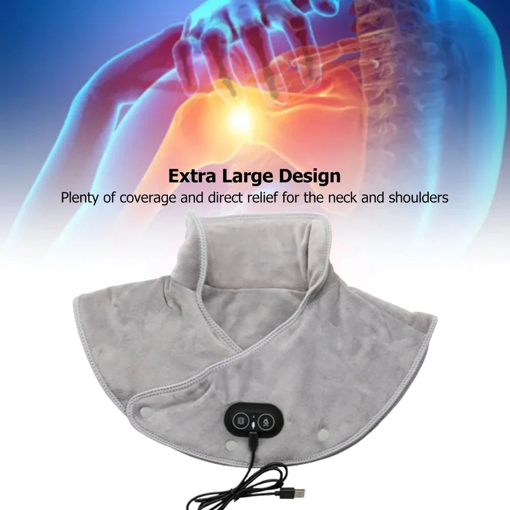 Warmte Nek- & Schoudermassager ThermoLiva | USB-Warmtekussen met Vibratie | 3 Temperatuurstanden & Timer | Zacht Pluche
