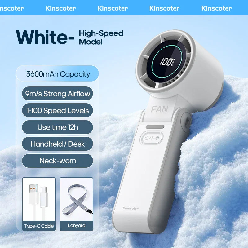 CoolityGo Handventilator met Ice-Cool-technologie | 100 Snelheidsniveaus | 3600mAh Accu | Opvouwbaar & Ultraleicht