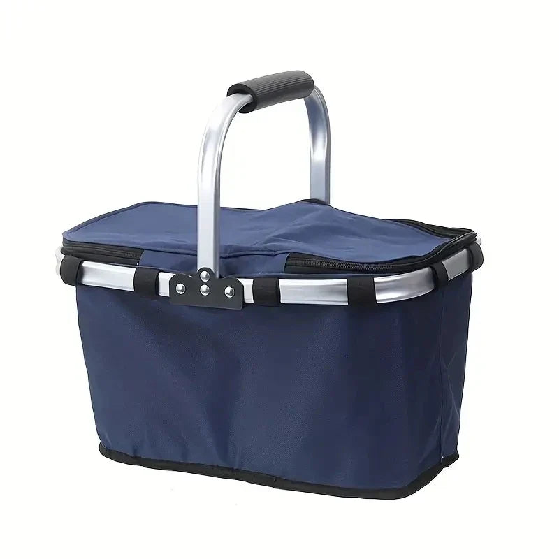 ThermaTrip opvouwbare mand | Geïsoleerde picknickmand met aluminiumfolie en handvat | Opvouwbaar tot een derde van de oorspronkelijke grootte | Voor uitstapjes, in het park, om boodschappen te doen en op reis
