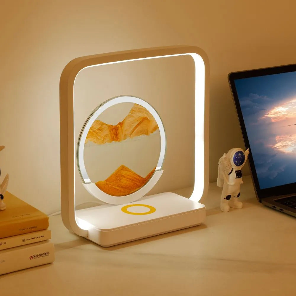 SandArt Elegance | Sierlijke Zandkunst Nachtlamp met Draadloze Oplaadfunctie
