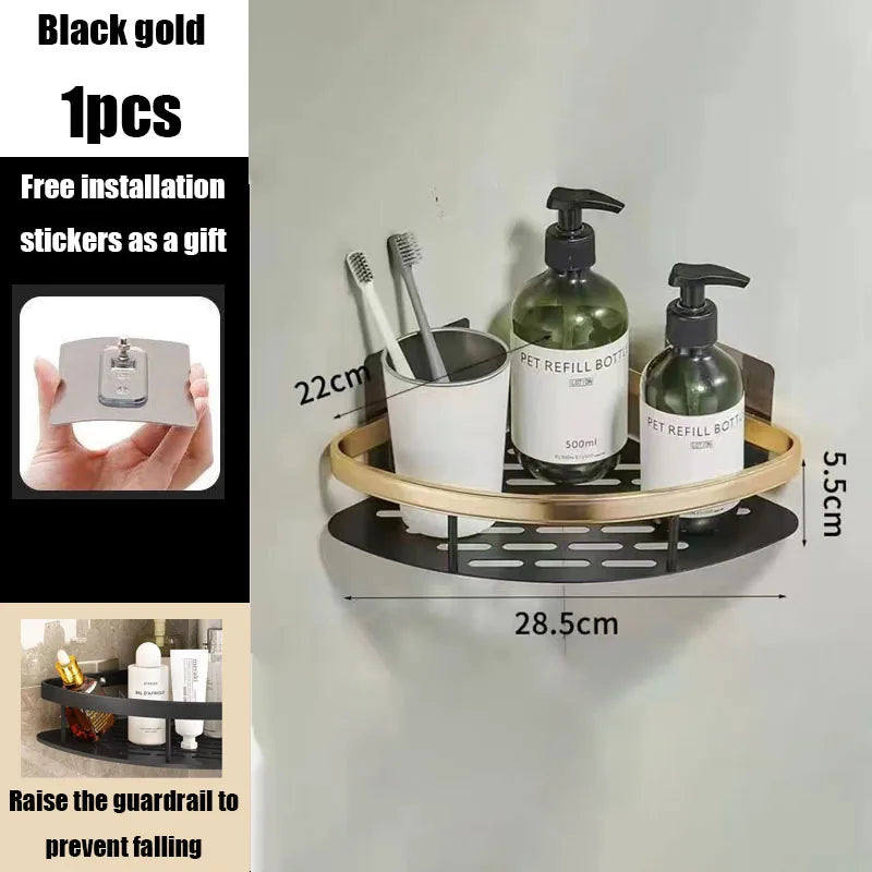 AquaSpace Pro | Hoekdouchplank zonder boren | Aluminium | Roestvrij & Belastbaar | Badrek in Zwart, Wit, Zilver of Zwart-Goud
