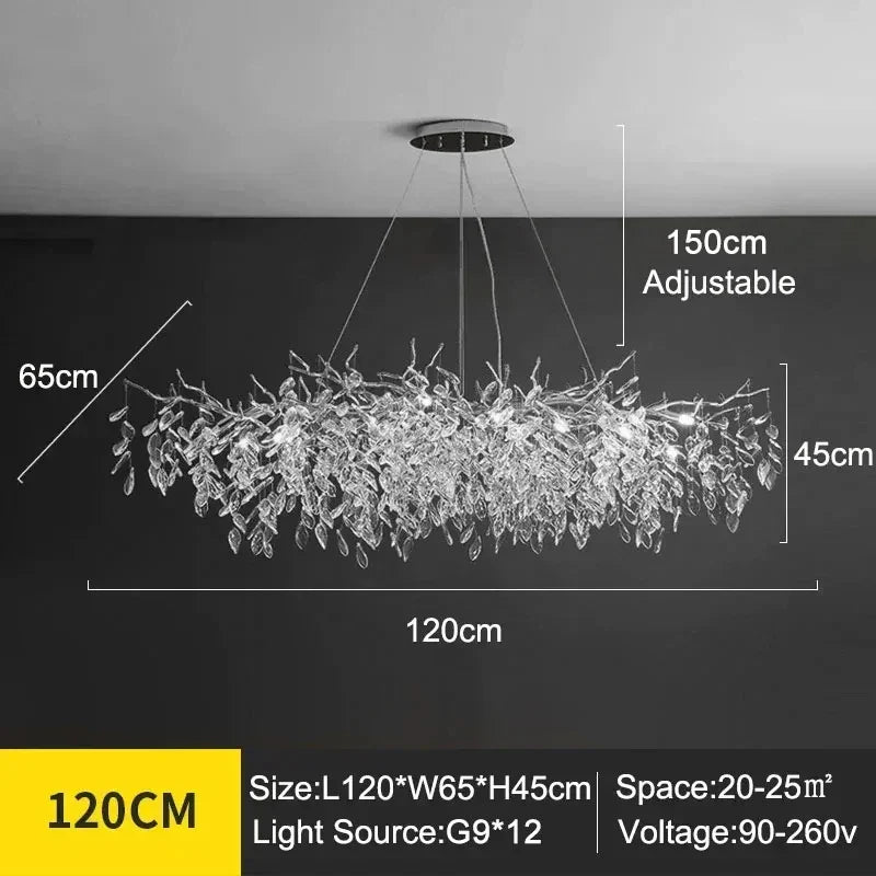 Exclusieve kroonluchter met kristallen bladeren – takken effect, moderne elegantie