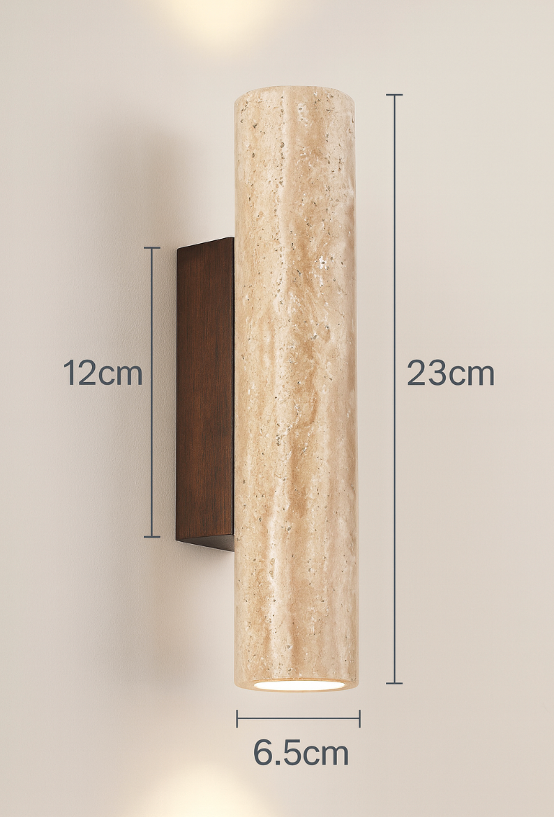 Moderne Minimalistische Travertijn Marmeren Cilinder Wandlamp LED 2-Licht