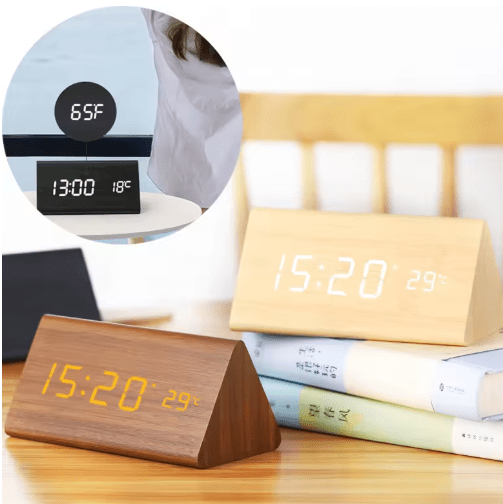 WoodSense LED-houten klok – Spraakgestuurd & Stijlvol voor elke kamer