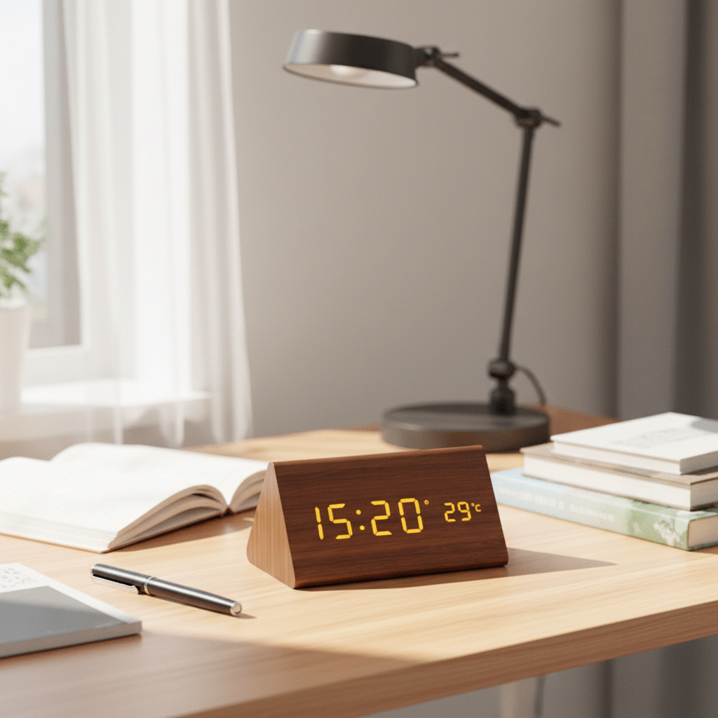 WOODSENSE – LED-houten klok met spraakbediening voor stijlvolle tijdsaanduiding