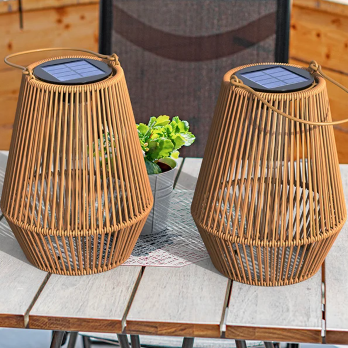 Zonne-energie Rattan Lantaarn