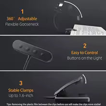 Leeslamp FlexiRead | USB Oplaadbaar | 3 Lichtkleuren & Dimbaar | Clip & Flexibele Arm
