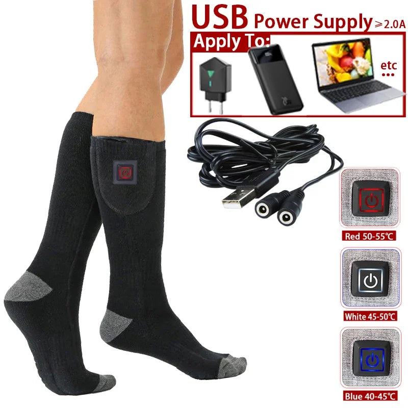 Elektrische Verwarmde Sokken | USB Verwarmde Sokken voor Vrouwen & Mannen | 3 Warmte-niveaus | Ideaal voor Skiën, Fietsen & Buitenactiviteiten | ThermaStep