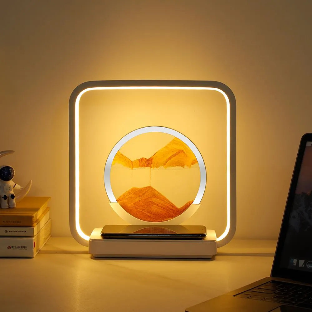 SandArt Elegance | Sierlijke Zandkunst Nachtlamp met Draadloze Oplaadfunctie
