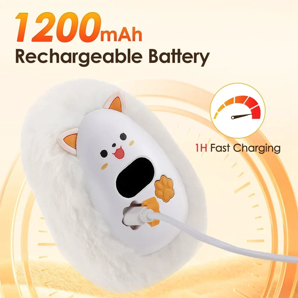 Furrio Elektrische Handwarmer Vos | Oplaadbaar 1200 mAh | 3 Warmte-niveaus & Digitale Weergave | Pluche Oppervlak | USB Type-C | Draagbaar voor Winter & Kantoor