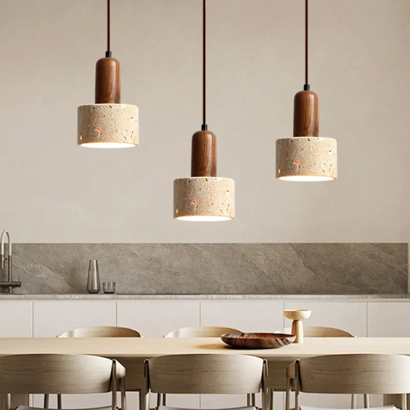 Hanglamp van natuursteen en hout – moderne plafondlamp voor keuken of eetkamer