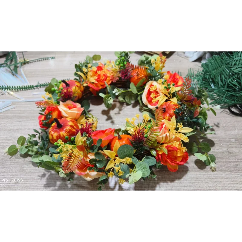 Autumna Charm Herfst Deurkrans | Pompoen & Riet | 40 cm | Handgemaakte Decoratie voor Herfst & Thanksgiving