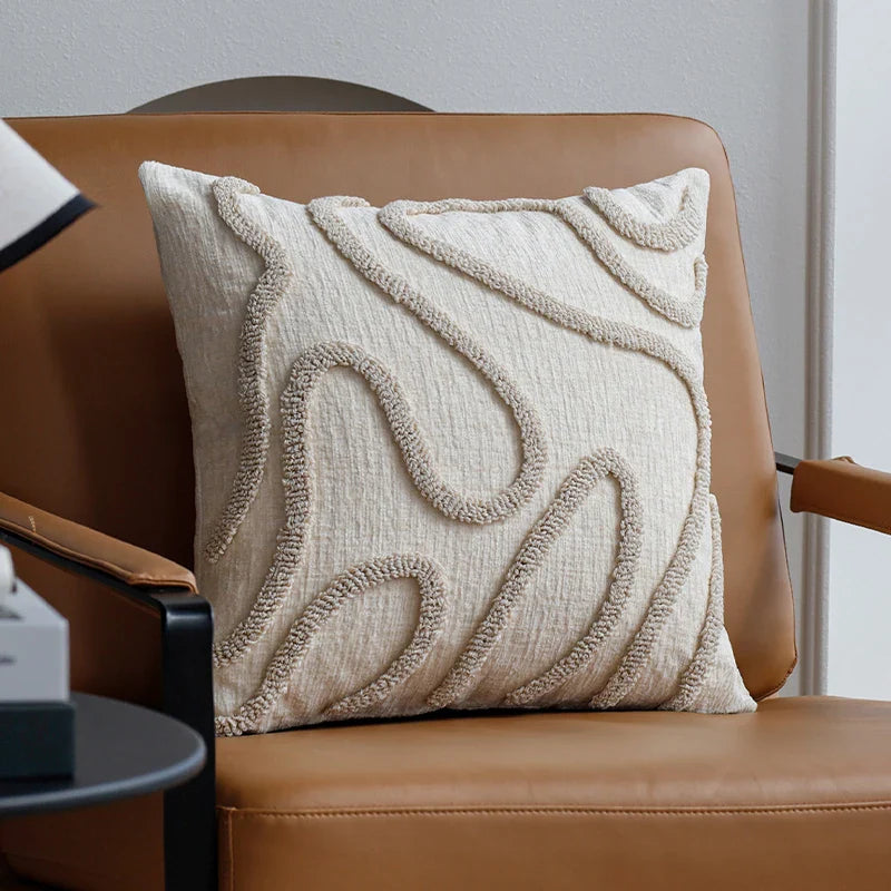 Sabella - Boho Chenille Sierkussen met Zachte Geometrische Lijnen voor Bank en Woonkamer