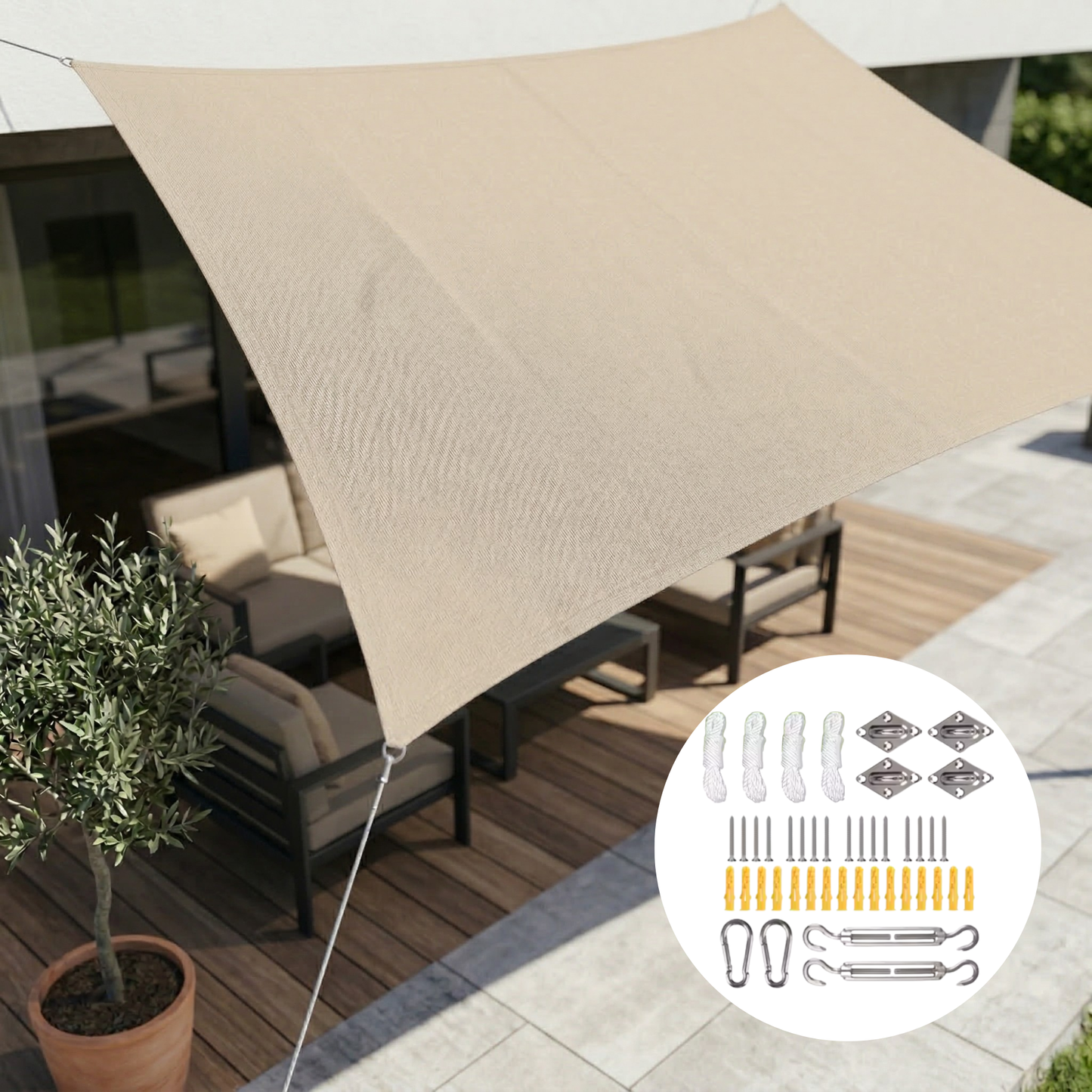 Zonnescherm Rechthoekig Waterdicht | Waterdichte Buitenstof | UV Bescherming | SkyCover