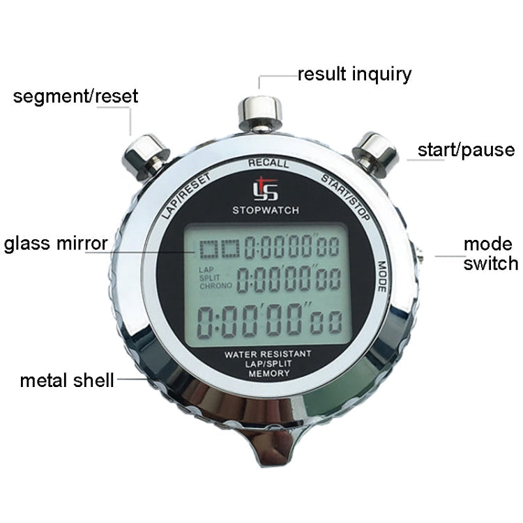 YS Metall Stoppuhr 3 Rijen Weergave Looptraining Elektronische Timer, Stijl: YS-5100 100 Geheugen