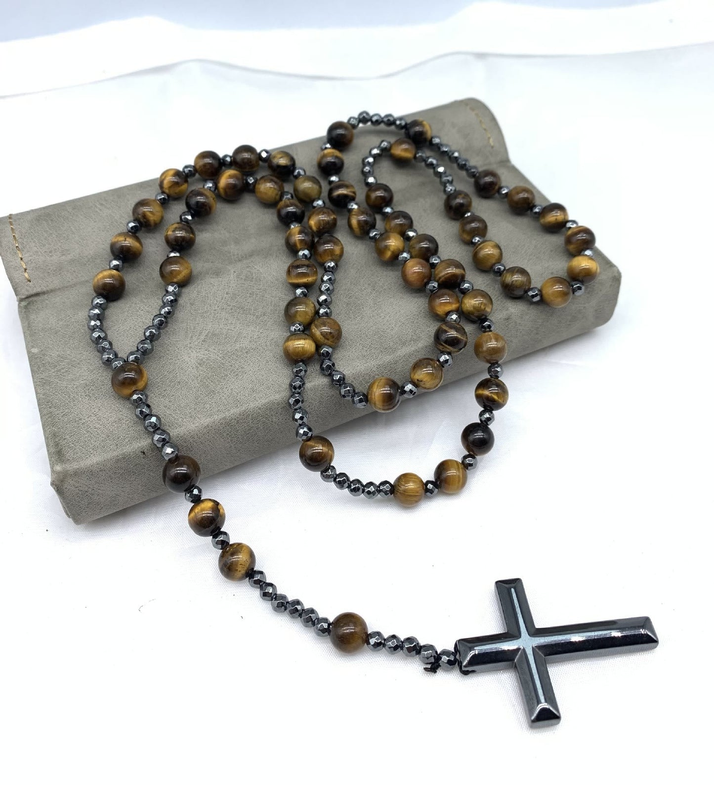 AstraVea Heren Rozenkrans Ketting Met Tijgeroog Kralen En Lapis Lazuli