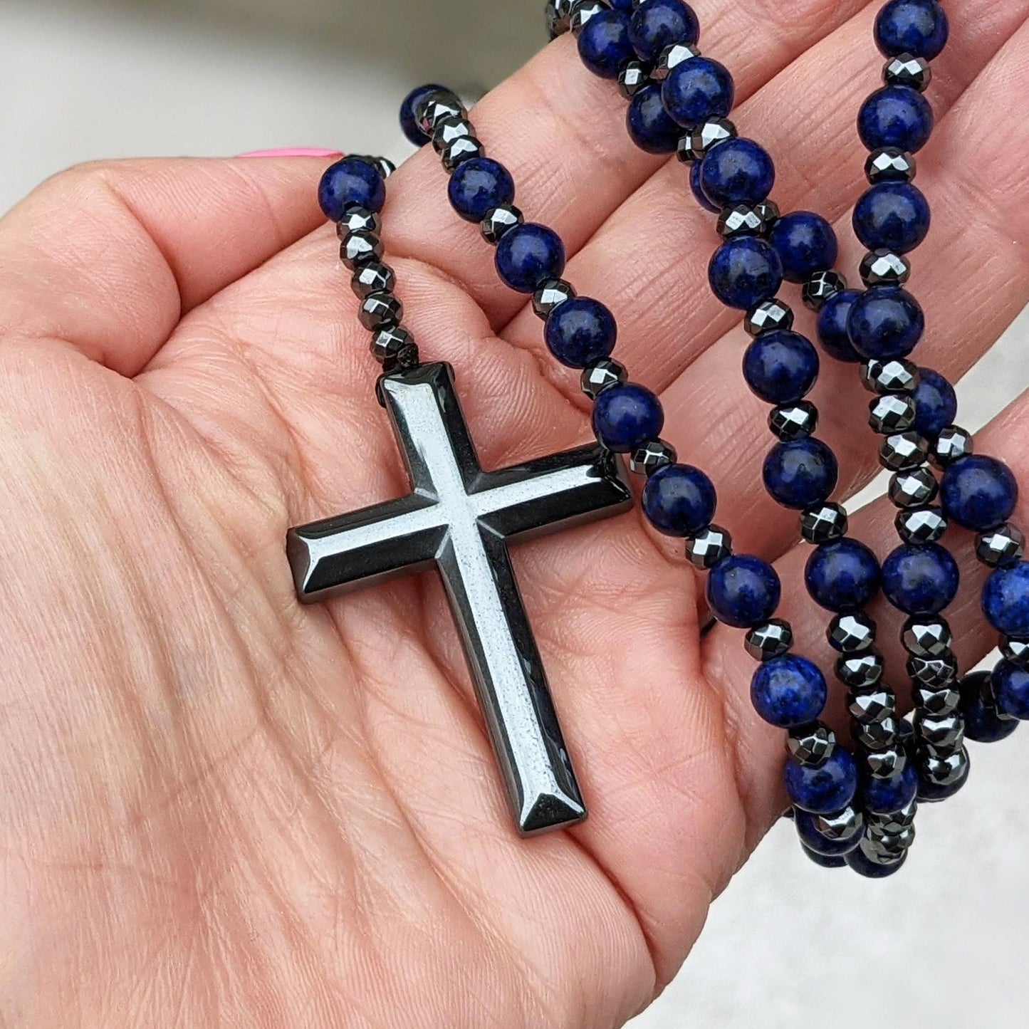 AstraVea Heren Rozenkrans Ketting Met Tijgeroog Kralen En Lapis Lazuli