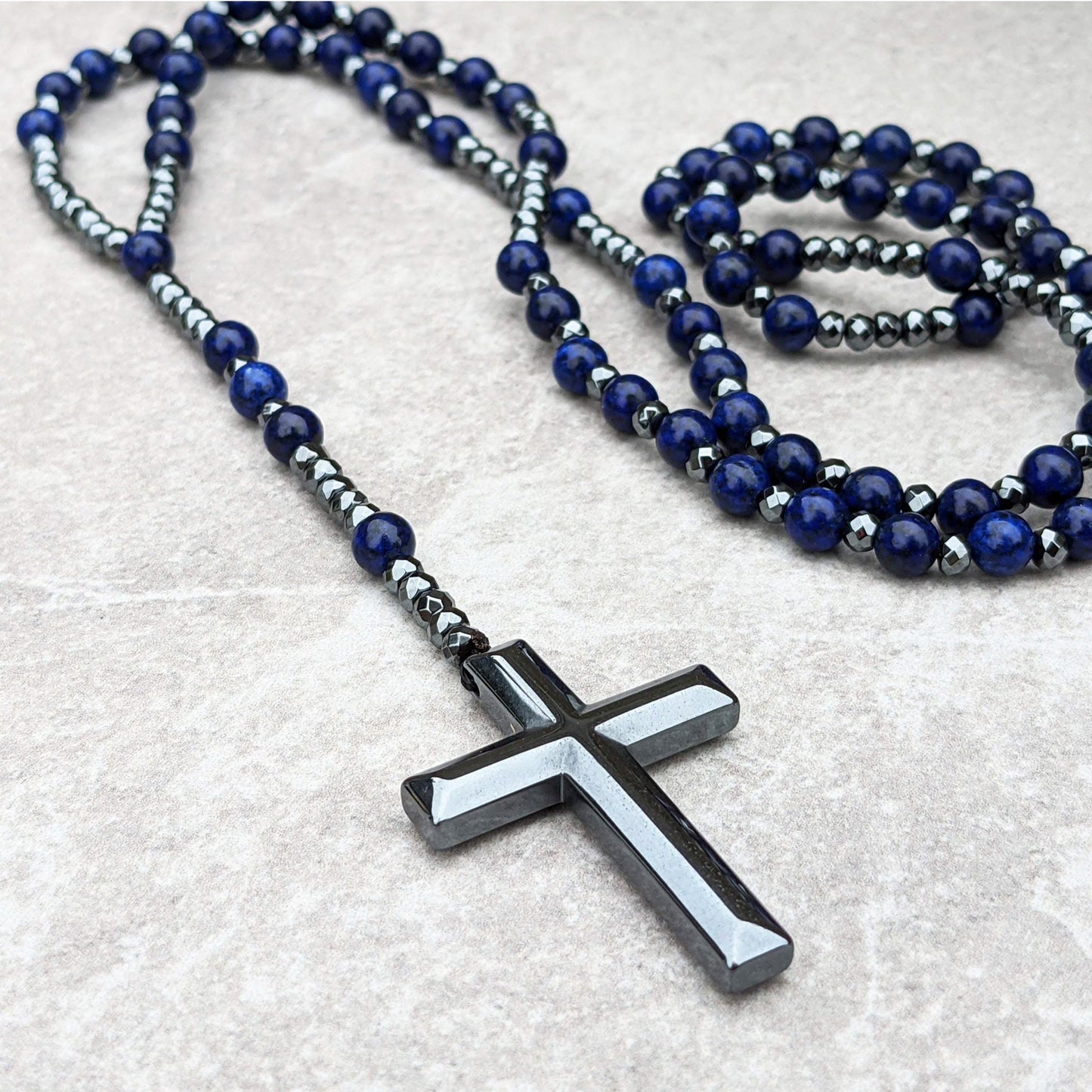 AstraVea Heren Rozenkrans Ketting Met Tijgeroog Kralen En Lapis Lazuli