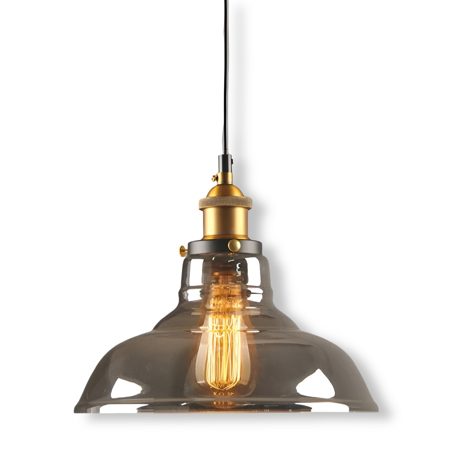 Getint glazen hanglamp met messing fitting