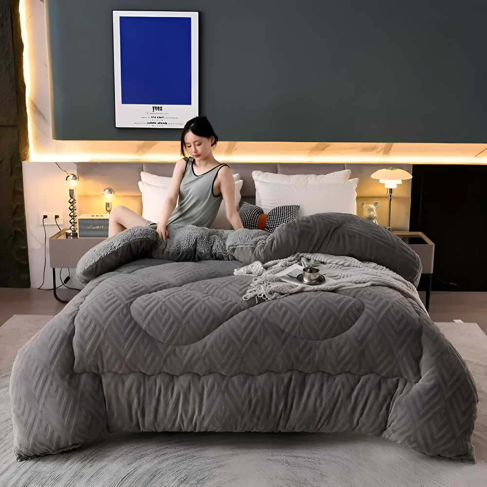 Ultra Fluff Dekbed - Machinewasbaar Dubbelzijdig Pluche Dekbed voor Alle Seizoenen - Stijlvol Fleece Dekbed
