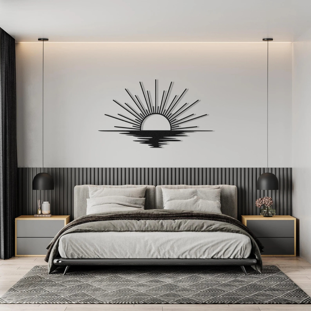 Zonsopgang in Metaal – Moderne Wandkunst met Stralende Kracht