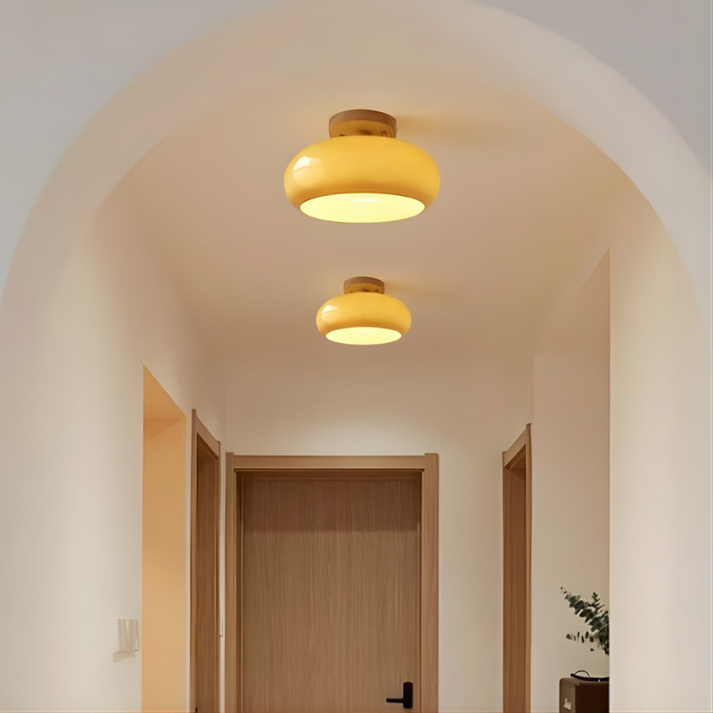 Houten Accent Glas Plafondlamp