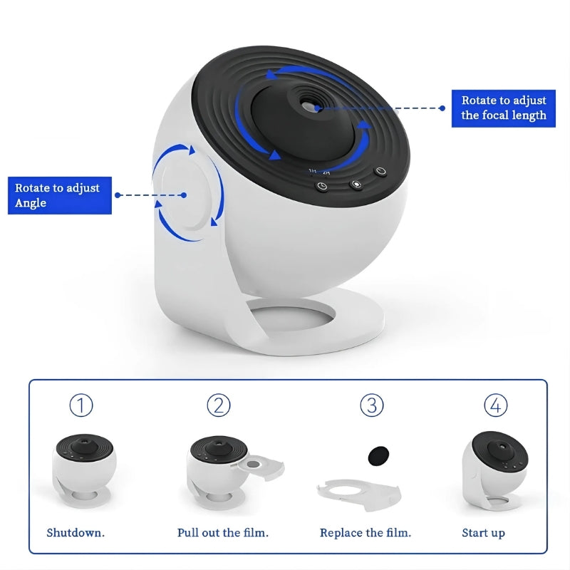 Brehn | 360° HD-Planetarium Projector | 12 Astronomische Focus-Folies | LED-sterrenprojector met Timer & Rotatiefunctie | Thuis-observatorium voor Kinderen & Volwassenen
