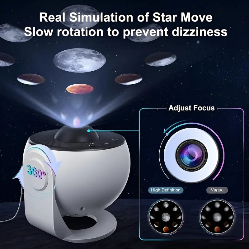 Brehn | 360° HD-Planetarium Projector | 12 Astronomische Focus-Folies | LED-sterrenprojector met Timer & Rotatiefunctie | Thuis-observatorium voor Kinderen & Volwassenen