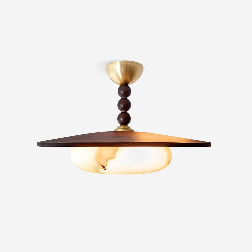 Muto Plafondlamp Walnootkleur & Witte Imitatie Alabaster