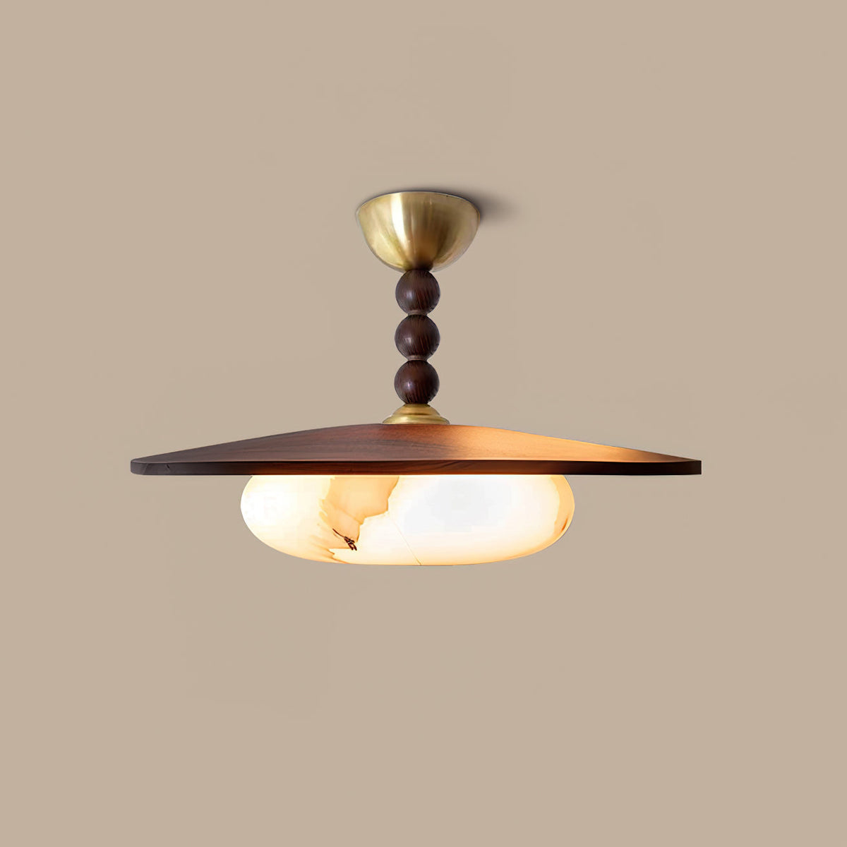 Muto Plafondlamp Walnootkleur & Witte Imitatie Alabaster