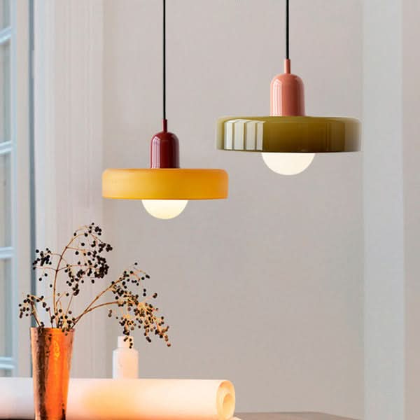 Bauhaus Hanglamp in Gekleurd Glas met Verstelbare Ophang