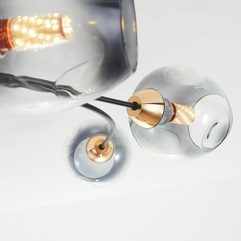 Valentina Flush Mount Plafondlamp, Glas, Zwart/Goud, Eetkamer