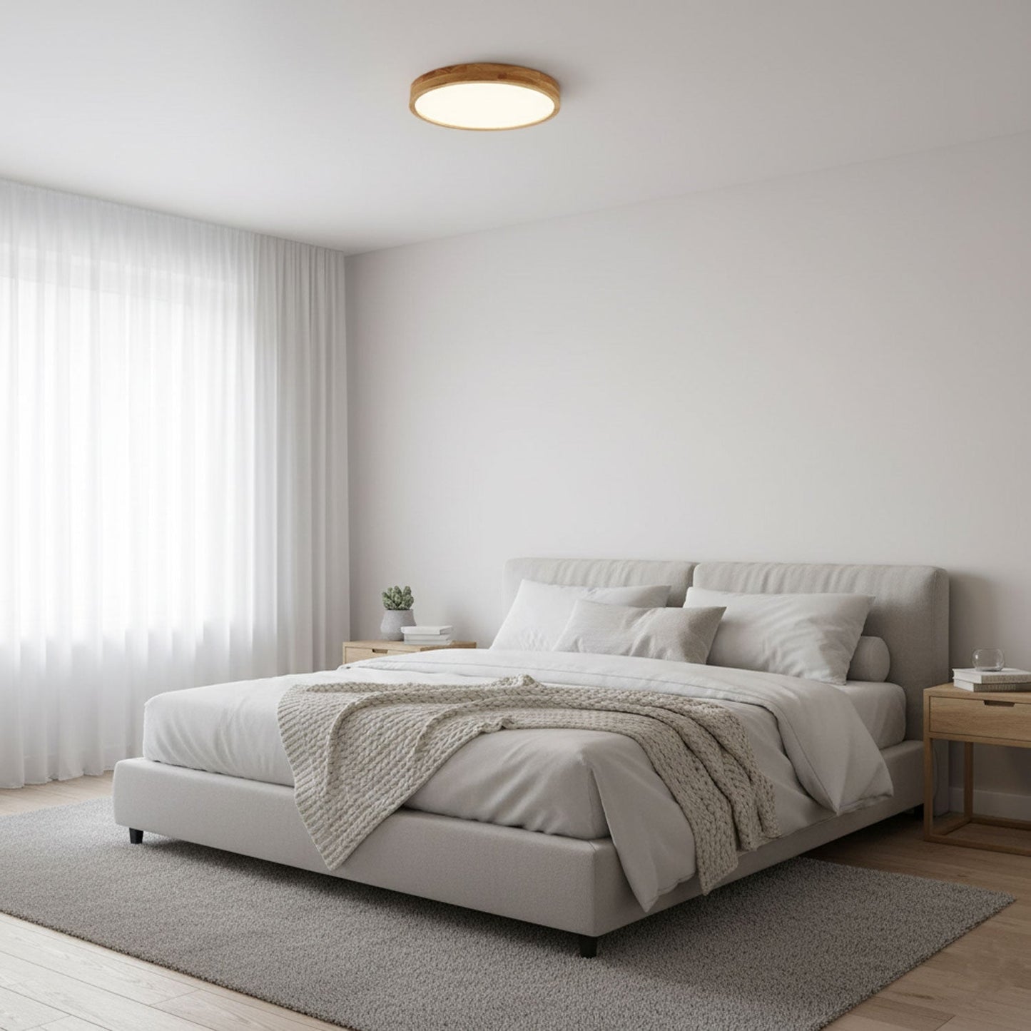 Moderne Noordse Ronde Houten LED Plafondlamp 1-Licht
