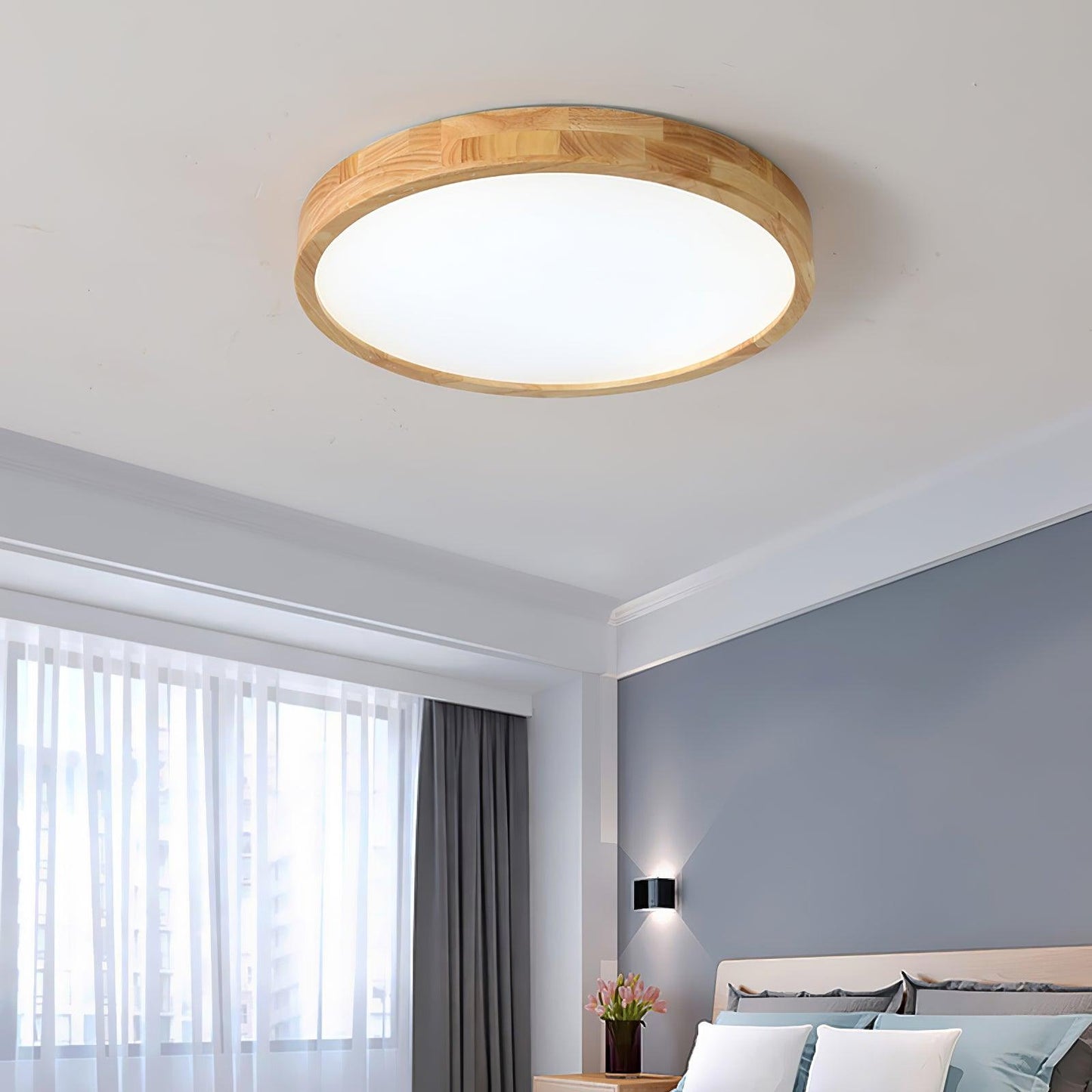 Moderne Noordse Ronde Houten LED Plafondlamp 1-Licht