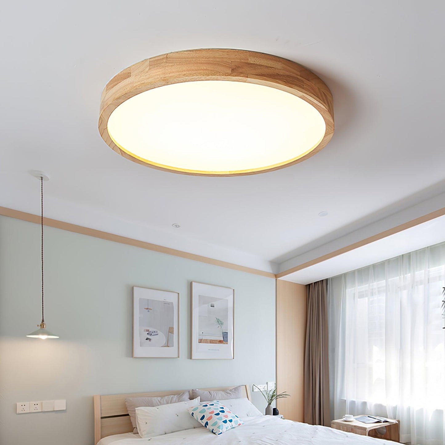 Moderne Noordse Ronde Houten LED Plafondlamp 1-Licht