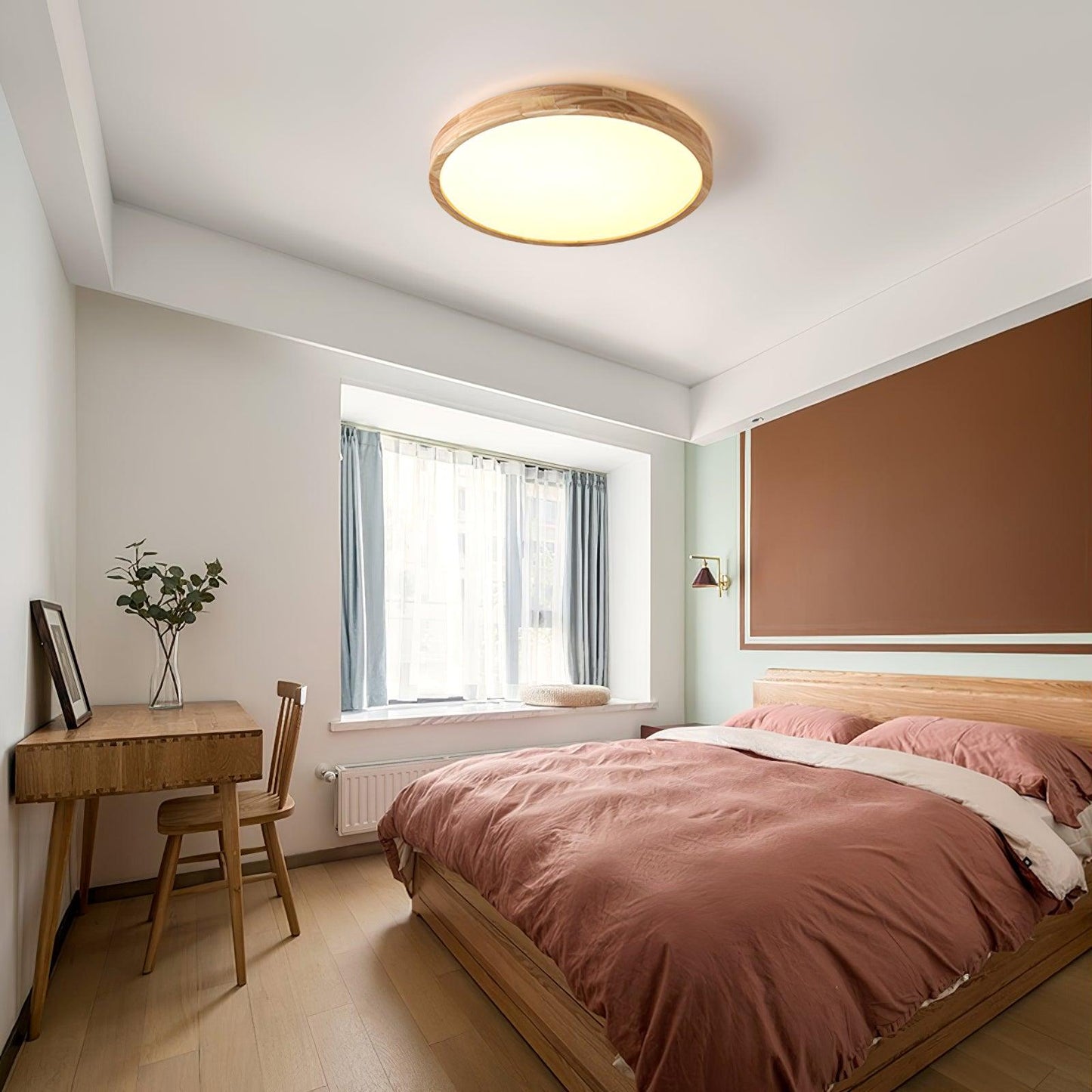 Moderne Noordse Ronde Houten LED Plafondlamp 1-Licht