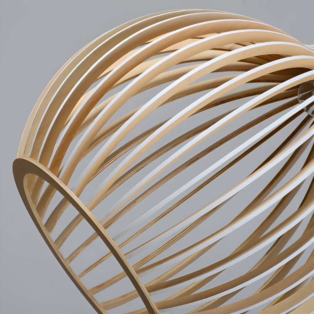 Houten hanglamp met kooi-vormige kap