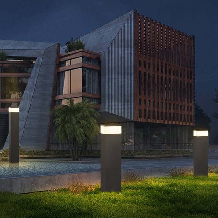 Zonne-energie Tuin Paal Lamp Met Rechthoekig Zwart Postontwerp