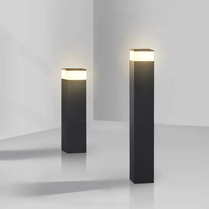 Zonne-energie Tuin Paal Lamp Met Rechthoekig Zwart Postontwerp